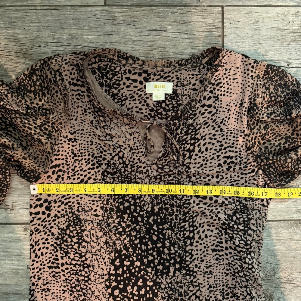 Maeve Anthropologie Animal Print Ruffle Balloon Sleeve Blouse Mauve Black Medium - Picture 9 of 9